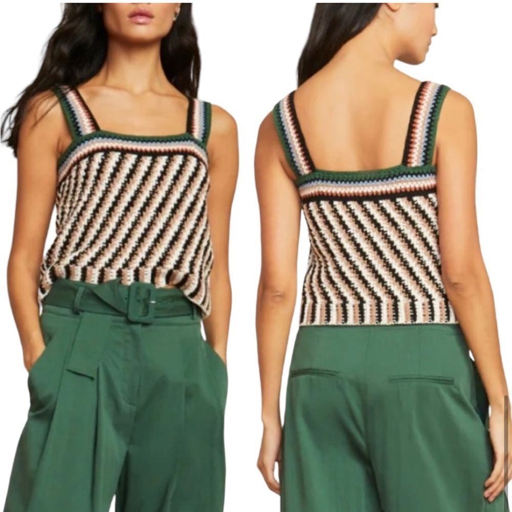 Veronica Beard Livina Woven Knit Sweater Stripe Diagnol Geometric Tank Top XL - Picture 8 of 10